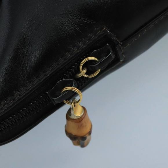GUCCI Bamboo Hand Bag Leather Black Gold 000 2058 0290 0 Auth kk384 - Picture 14 of 16